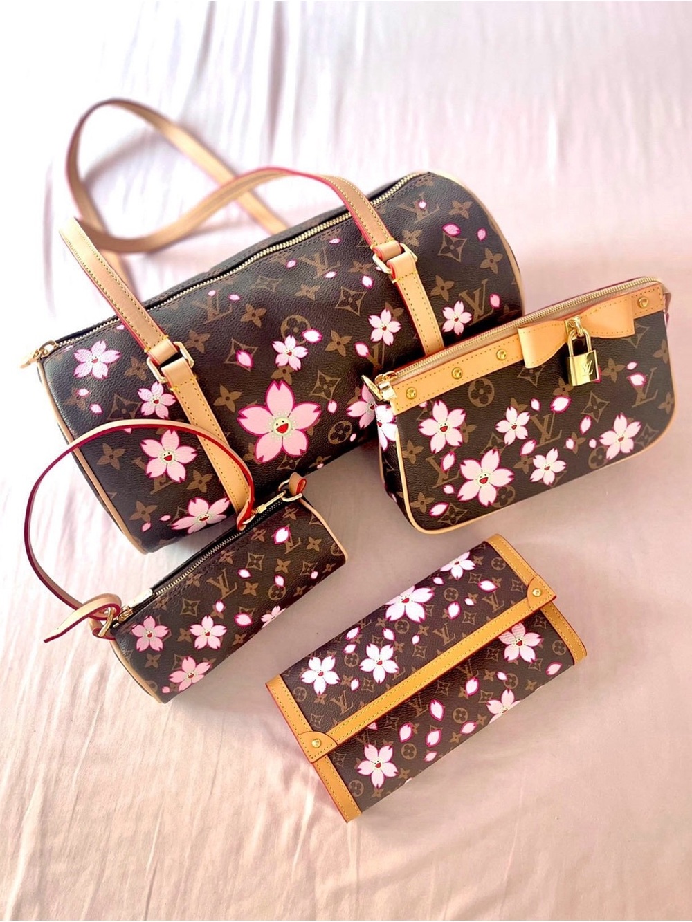 Juicy Couture Brown Floral Shoulder Bag Set with Pink Blossom Accents